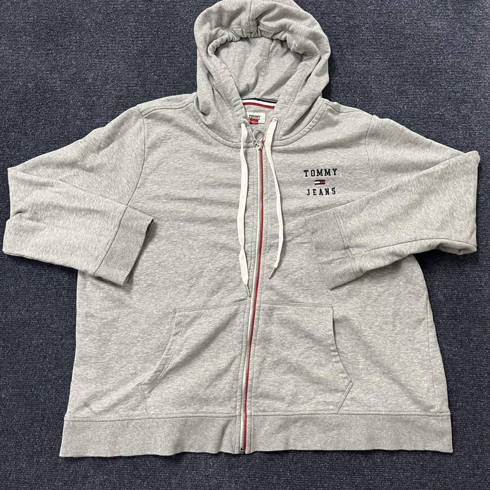 Tommy Jeans Hoodie Womens 1X Gray Full‎ Zip Sweatshirt Logo Spell Out Graphic